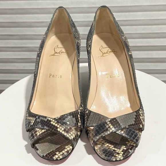 🌺CHRISTIAN LOUBOUTIN🌺 Leather Snakeskin Python Leather Wedge Size: 36.5 - Picture 3 of 12